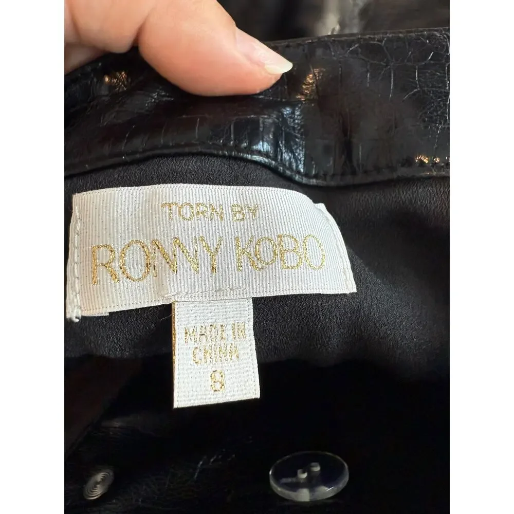 NWT Torn By Rony Kobo Donnie Faux Croc Leather Crossover Mini Skirt Womens Sze 8